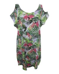 Palm Print Cold Shoulder Dress